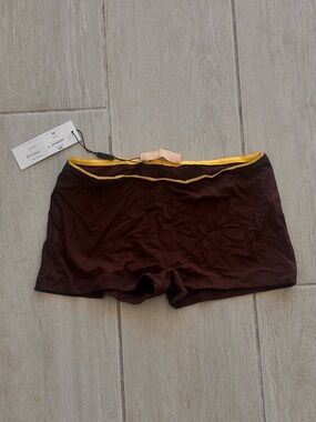 Indah Brown Bike Shorts with Yellow Trim